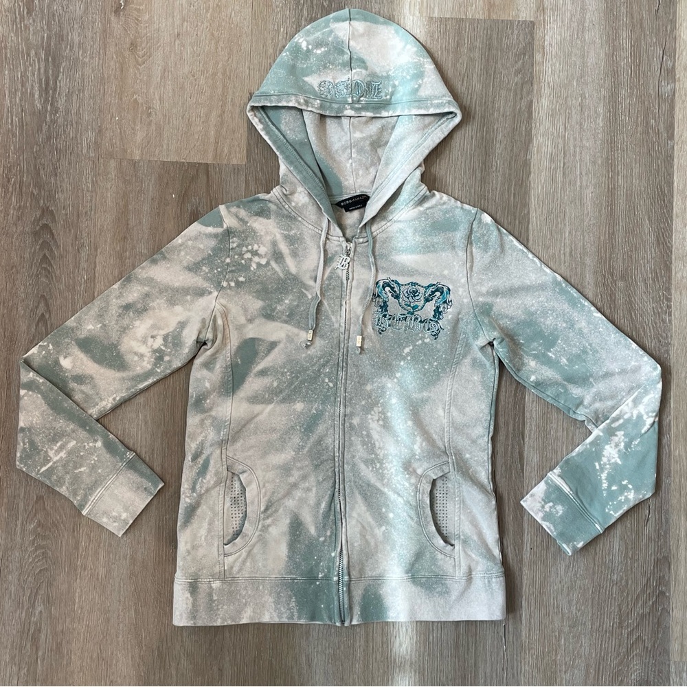 BCBGMaxAzria vintage hoodie, y2k grunge bleached rhinestones